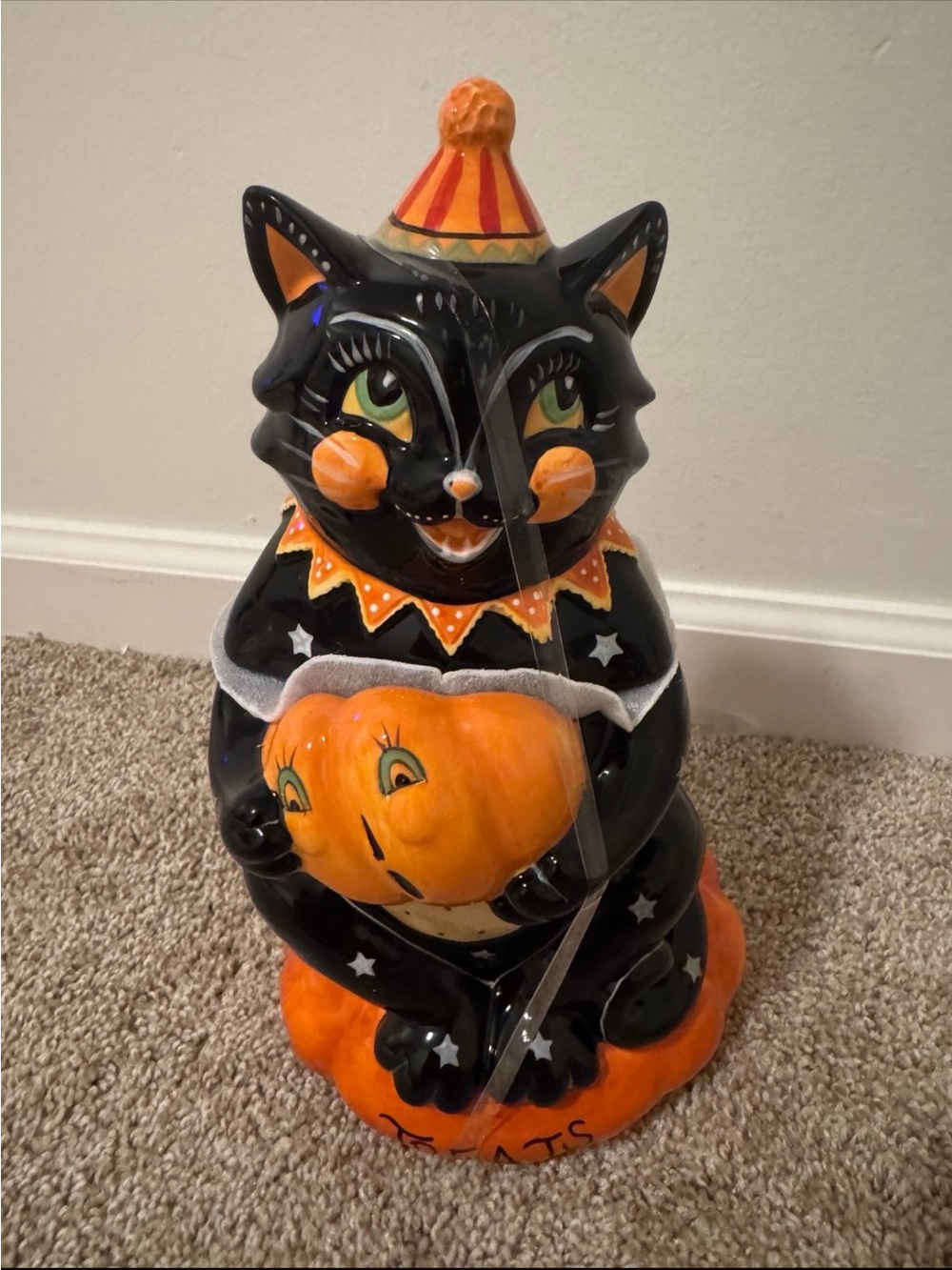 Blue Sky Black and Orange Halloween Cat Figurine